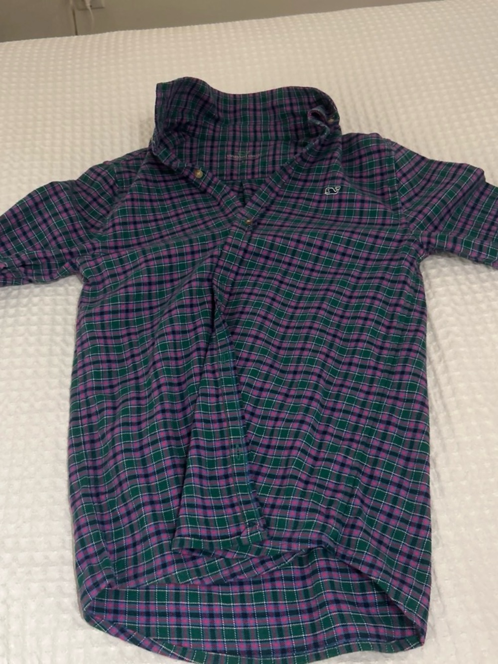 Vineyard Vines Kids' Plaid Button-Up Shirt in Purple & Green YOUTH SMALL